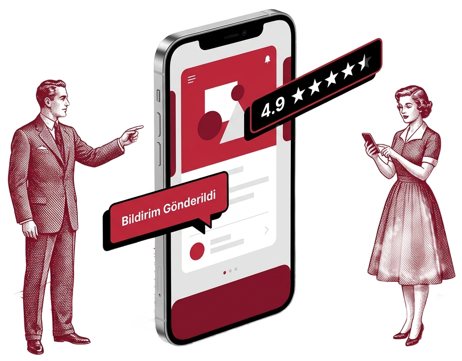 Mobil uygulama — dev telefon etrafında ekip